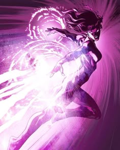 a woman is flying through the air with her arms spread out in front of her