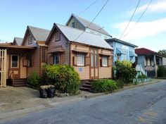 some houses are lined up on the street