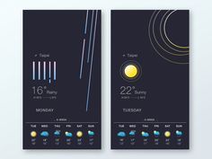 two calendars with different weather conditions on them