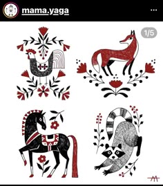 four different animal designs on white paper