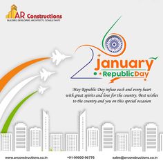 an advertisement for the 2 january republic day event in india with two birds flying over city buildings
