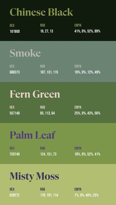the color chart for different types of paint colors and their corresponding names are shown in this image
