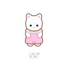 a white cat in a pink dress with a bow on it's neck and chest