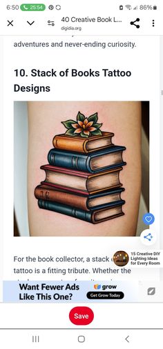 an image of a tattoo with books on the back of it and text that reads, 10