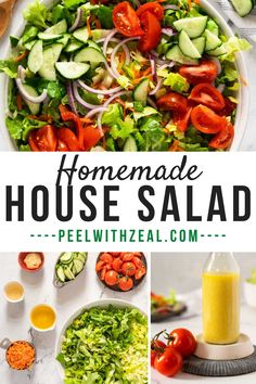 homemade house salad with cucumbers and tomatoes