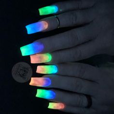 Short Glow In The Dark Acrylic Nails, Short Acrylic Nails Square Glow In The Dark, Acrylic Nail Designs Glow In The Dark, Short Glow In The Dark Nails, Short Acrylic Nails Glow In The Dark, Glow In The Dark Nails Short, October Nails Glow In The Dark, Glow In The Dark Ombre Nails, Purple Glow In The Dark Nails