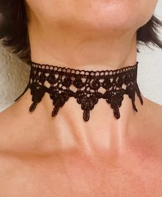 Handmade Lace Choker Necklace, Assorted Lace And Leather Chokers, Party Lace Choker Necklace, Elegant Adjustable Lace Choker, Vintage Black Festival Choker, Black Crochet Lace Choker, Black Lace-up Choker Necklace, Assorted Black Lace Chokers, Gothic Lace Chokers Collection