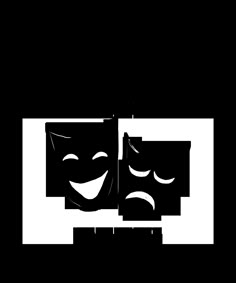 theatre is my sport with two masks and the words theatre are in black on a white background