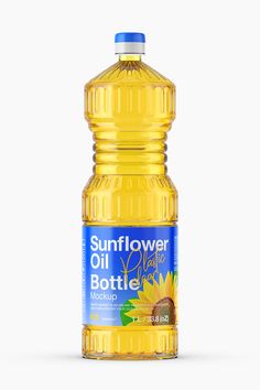 sunflower oil bottle mockup on white background with clipping path to the top