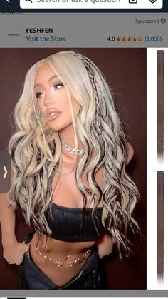 Mushroom Brown And Platinum Hair, Blonde Hair With Black Streak, Platinum Blonde Hair With Black, Blonde Halloween Hair, Blonde Hair With Black Extensions, Blonde With Black Hair, Funky Blonde Hair Color Ideas, Blonde Hair With Color Streaks, Blonde With Black Peekaboo