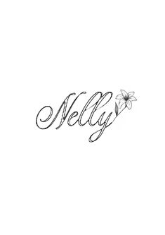 the word melly written in cursive writing with a flower on it's side