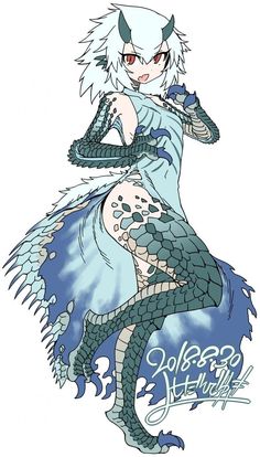 an anime character with white hair and blue dress, holding a knife in her hand