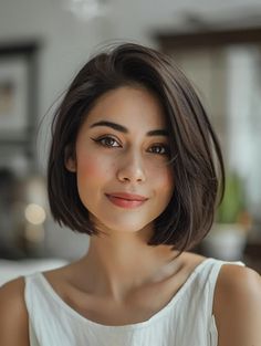 Oval Short Hair, Haïr Cut For Short Hair Girl, Lob Haircut One Length, Bob Haircut Asian Hair, Girl Bob Cut, Short Bob Straight Hair Round Face, Bob For Asian Hair, Short Hair Cut For Straight Hair Girl, Bob Asian Hair