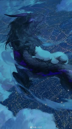 an animal floating in the water at night