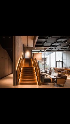 the stairs are lit up with dim lighting