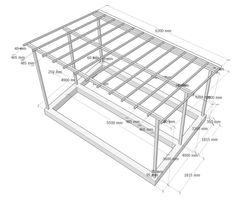 a drawing of a wooden structure with measurements for the roof and side walls on it