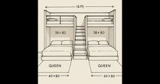 bunk beds are shown with the measurements for each bed in this diagram, they appear to be taller than most children's beds