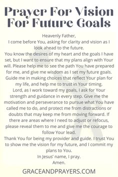 prayer for vision for future goals