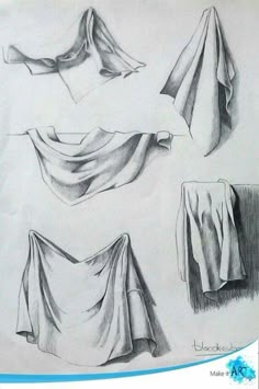 three different types of cloths are shown in this drawing technique, and one is drawn with