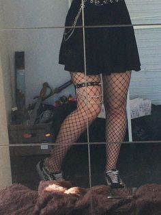 Fish Nets Outfit, Skirts With Fishnets, Fishnets With Skirt, Black Skirt With Fishnets, Grunge Outfits Fishnets, Emo Fishnets, Fishnets And Skirt, Black Skirt And Fishnet Tights, Black Skirt Fishnet Outfit