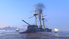 Fantasy Ironclad, Fantasy Steam Ship, Steampunk Ironclad, Fantasy Ironclad Ship, Ironclad Battleship, Ironclad Ship Art, Ironclad Ship Design, Japanese Ironclad Warship, Ironclad Warships