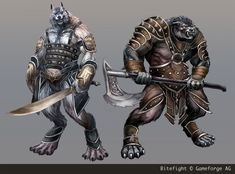 an image of two animals with armor and swords