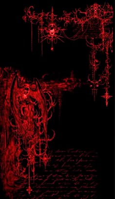 an artistic red and black background with some sort of demon head on the left side