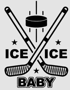 an ice hockey logo with two crossed sticks and the words baby on it in black