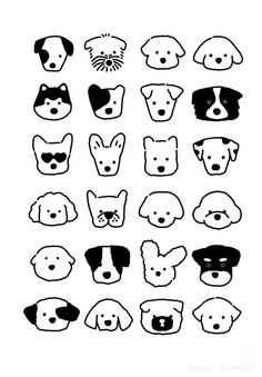 the dog faces are drawn in black and white