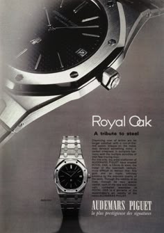1990s Luxury Watch Ad, Classic Watch Advertisement, Classic Watch Brand Advertisements, Collectible Watch Ads History, Audemars Piguet Advertising, Royal Oak Homage Watches, Collecting Classic Watch Ads, Royal Oak Watch Design, Royal Oak Collection Watches