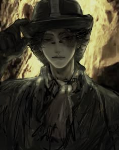 a drawing of a person wearing a hat