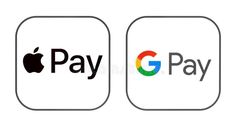 apple pay and google pay logos are shown in two square frames, one with an apple logo