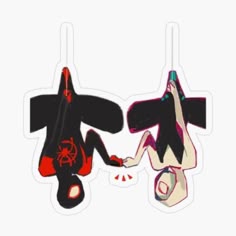 two stickers that are on the side of a white wall and one is upside down