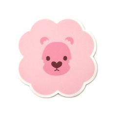 a pink sticker with a bear's face in the shape of a cloud