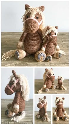 the stuffed animals are all made out of yarn