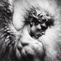 a drawing of an angel with wings on it's back and chest, in black and white
