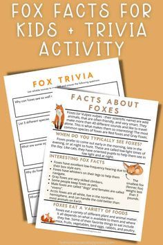 the fox fact worksheet for kids and trivias to help them learn how to