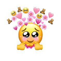 an emoticive smiley face surrounded by hearts and flowers