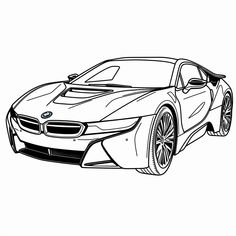 a black and white drawing of a sports car