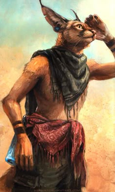 a painting of a cat dressed in native clothing