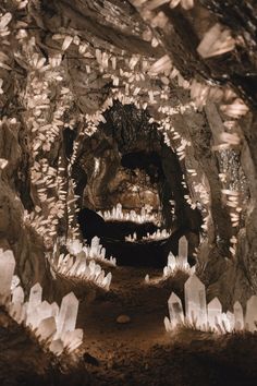 the inside of a cave filled with lots of ice crystals