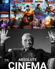 an older man sitting in a chair with his hands up and the words absolute movie collection above him