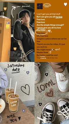 the collage shows two people sitting at a table