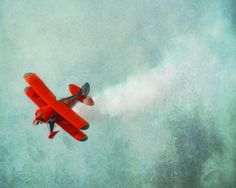 Plane Photograph Nursery Decor, Aviation Boy Room Wall Decor, Red Blue Nursery Biplane, Vintage Airplane Art Print, Vintage Airplane Wall Art, Little Red Airplane, Red Vintage Plane Art, Red Vintage Plane Outdoors, Vintage Airplane Painting