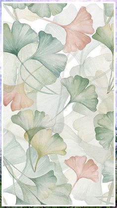an abstract floral wallpaper with pink and green leaves