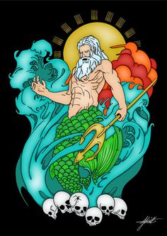 an image of a man with a long white beard sitting on top of a fish