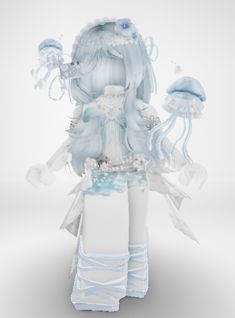 a white and blue doll with jellyfishs on it