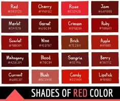 the names and colors of different shades of red