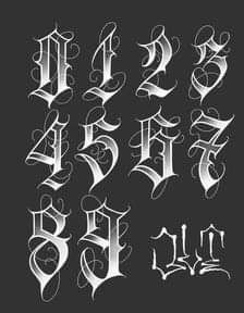 Gothic Number 13 Tattoo, Negative Shading Tattoo Letters, Tattoo Lettering Styles Numbers, Avenged Sevenfold Stencil, Chrome Hearts Tattoo Stencil, Gangsta Numbers, Avenged Sevenfold Tattoo Stencil, Chicano Numbers Drawing, Calligraphy Numbers Tattoo
