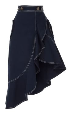 Skirt Fashion Design, Skirt Design Ideas Fashion, Skirt Design Ideas, Elegant Asymmetrical Solid Color Skirt, Skirt Asymmetrical, Chic Asymmetrical Blue Skirt, Otello Ruffled Asymmetric Cotton Skirt, Chic High-low Hem Ruffled Skirt, Skirt Sewing